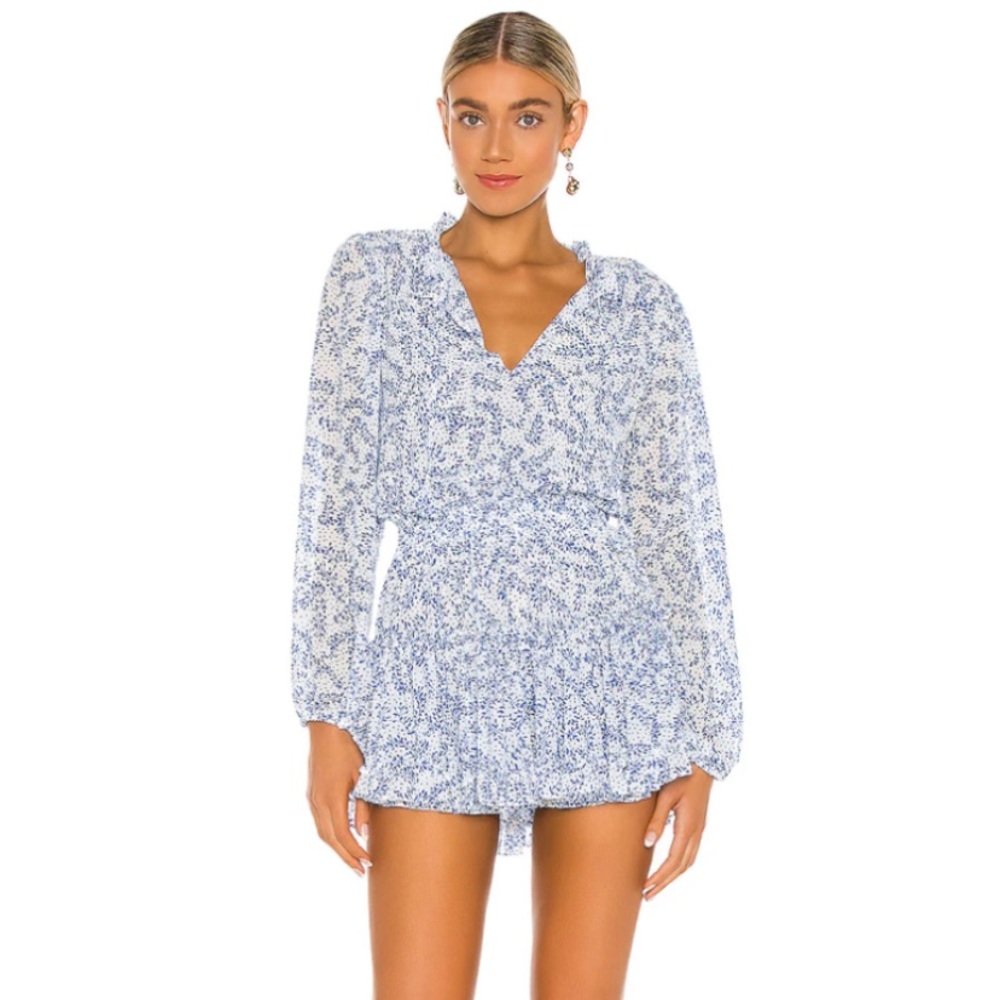 MISA Lorena Blue and white floral mini dress